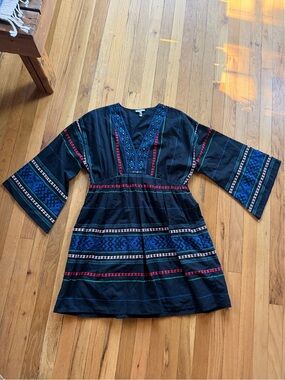 Joie black/multicolored embroidered southwest dress